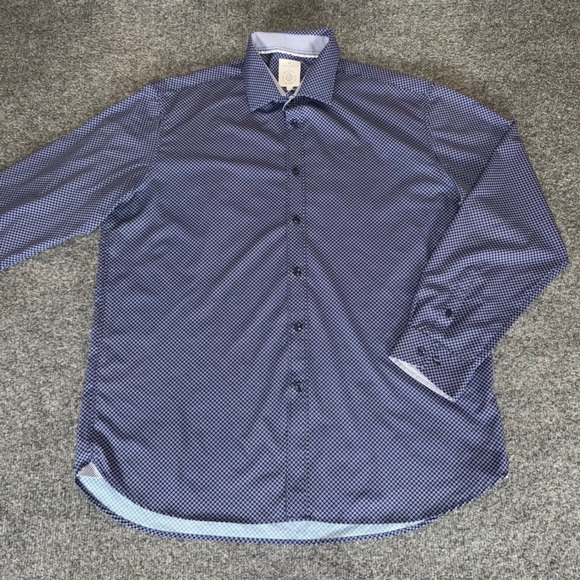 Con.struct Slim Fit Shirt Mens Large Blue‎ Stretch Geometric Long Sleeve Casual - Picture 1 of 7